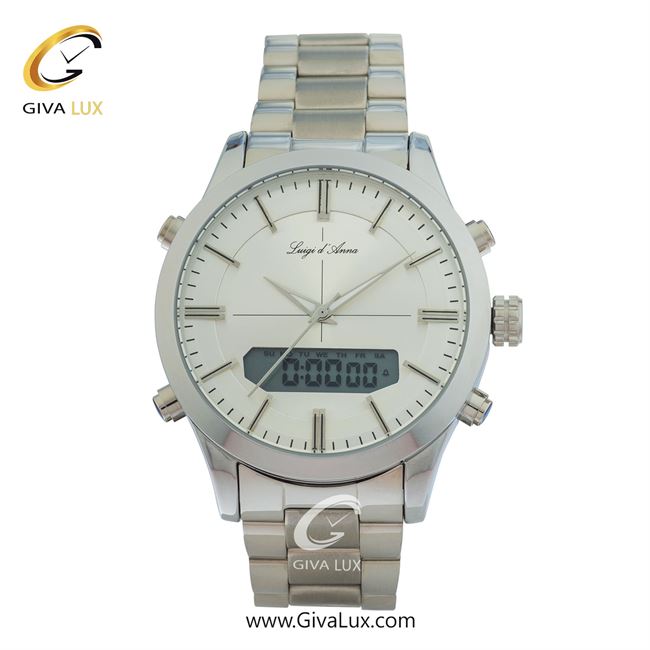 ساعت مچی اورجینال مردانه LdA دو زمانه نقره ای | نقره ای| سفید صدفی| کد رفرنس 2241